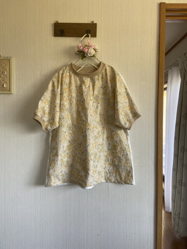 リネン✖️刺繍地のドルマンスリーブリブプルオーバー