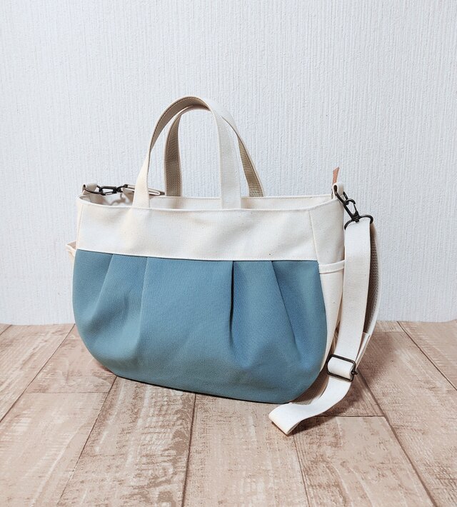 ぷっくり２wayバッグファスナー開閉 L（濃紺×ブルーグレー）のコピー