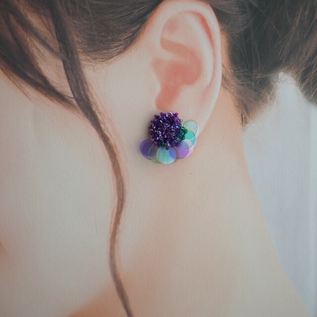 Beadspan round 粒々 』（紫陽花）イヤリング/ピアス【受注】 | iichi