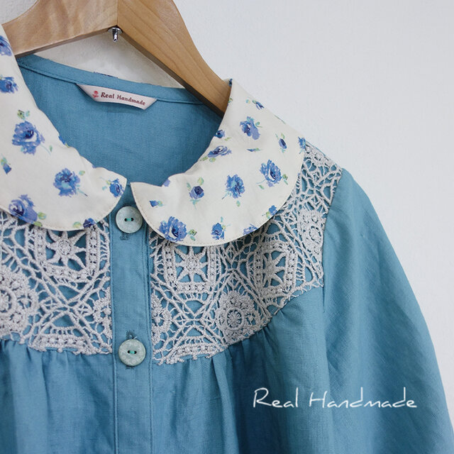 LIBERTY リバティ handmade ハンドメイド ブラウス ブルー 青 第四弾