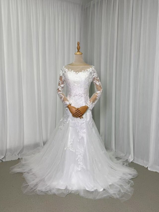 フランス風 ウエディングドレス マーメイドライン トップス ベアトップ 贅沢な総レース 結婚式