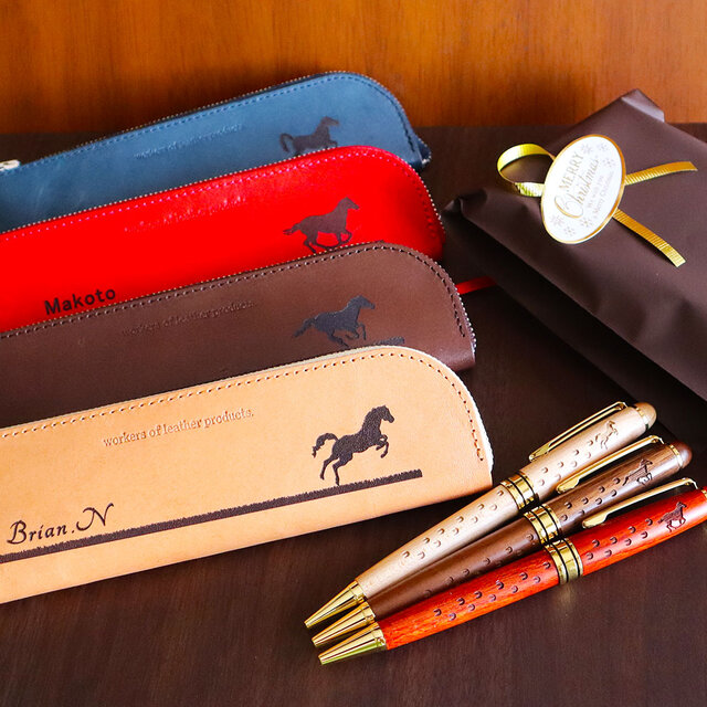 YURAGI   栃木レザー&木製ボールペンセット　ギフトボックスサービス