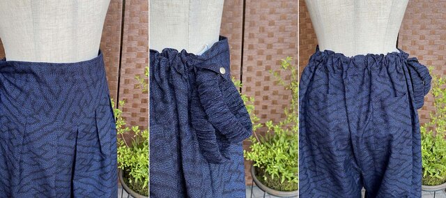 ワイドパンツ 紬をリメイク 卍繋ぎ文様 p0005 / kimono 着物