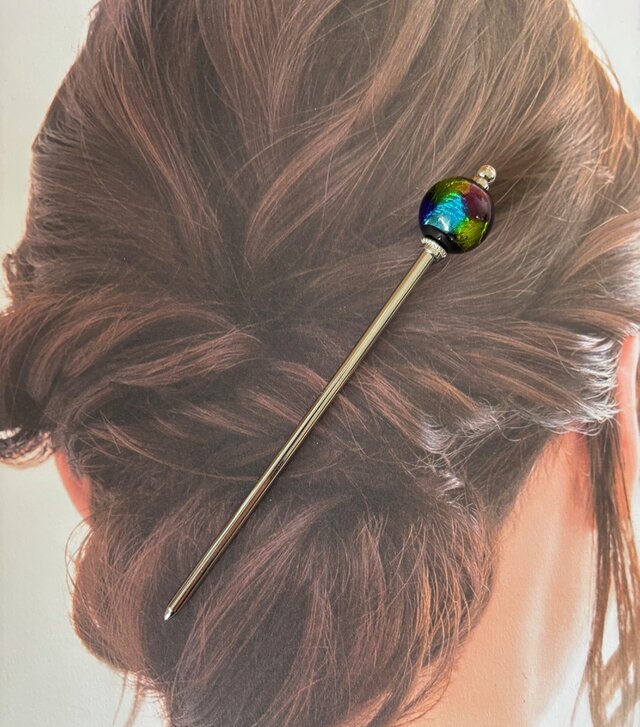 かんざし ステンドグラスの様なカラフルとんぼ玉 一本挿し 一本簪