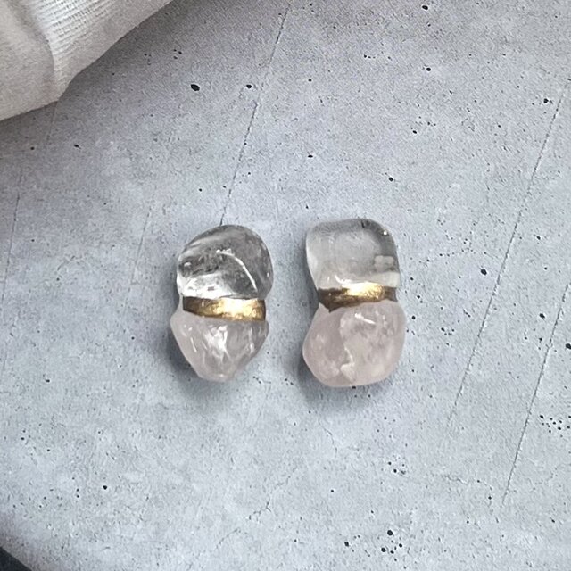 ガーデンクォーツ × ローズクォーツ 金継ぎピアス／イヤリング