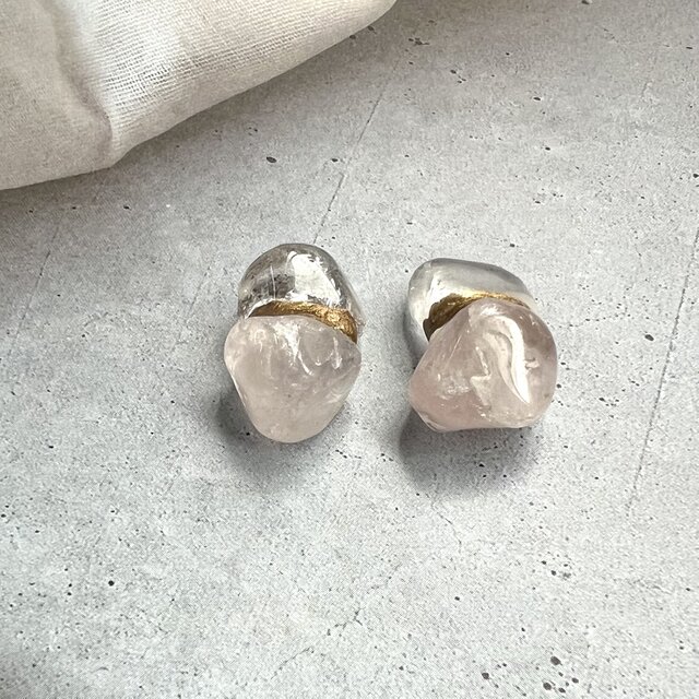 ガーデンクォーツ × ローズクォーツ 金継ぎピアス／イヤリング