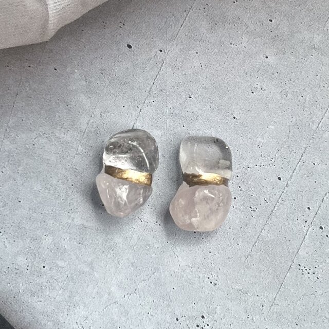 ガーデンクォーツ × ローズクォーツ 金継ぎピアス／イヤリング