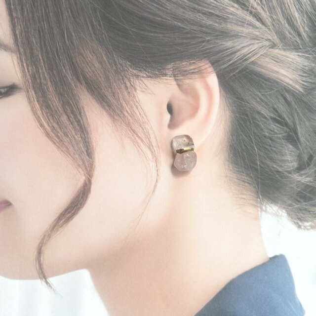 ガーデンクォーツ × ローズクォーツ 金継ぎピアス／イヤリング