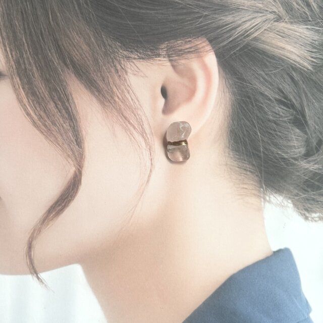 ガーデンクォーツ × ローズクォーツ 金継ぎピアス／イヤリング