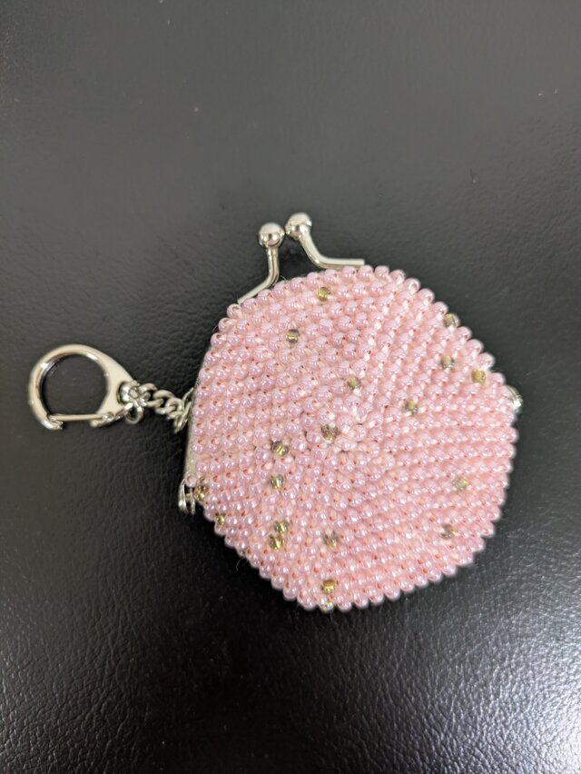 19*ビーズがま口☆ミニコインケース☆ピンク×ゴールド