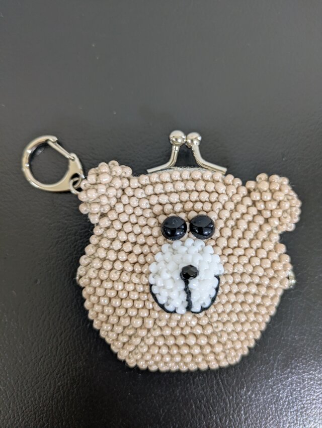 20*ビーズがま口☆ミニコインケース☆くま☆カフェオレ