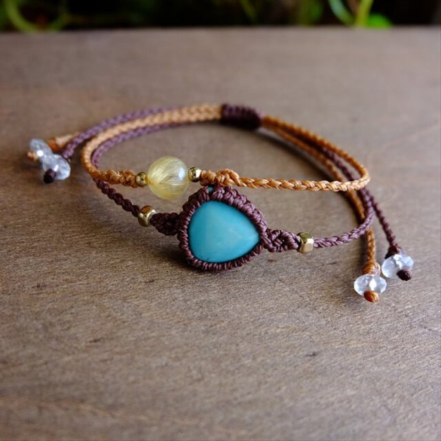 ターコイズ（アメリカ産）&ルチルクォーツ（4A）2連マクラメ