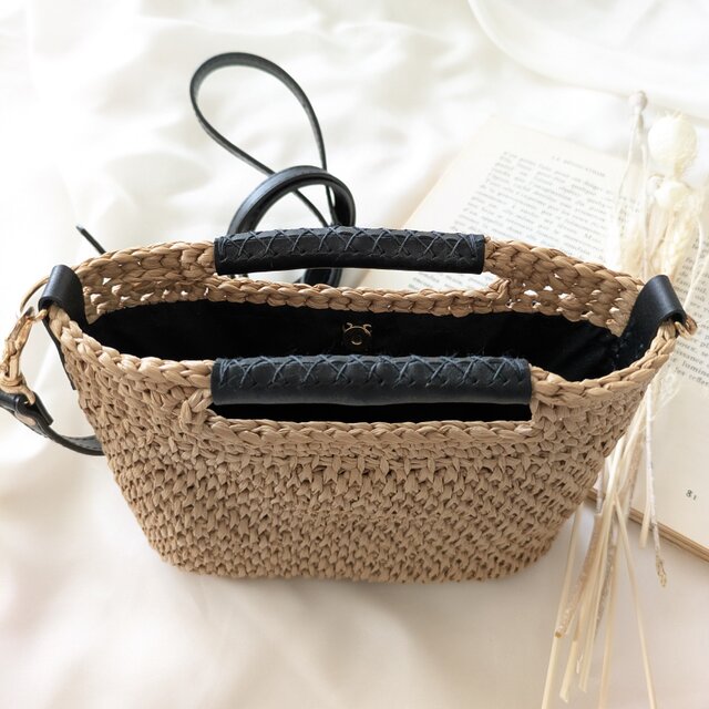 ラフィア風 2way ミニショルダーバッグ・W(TCフルステッチ