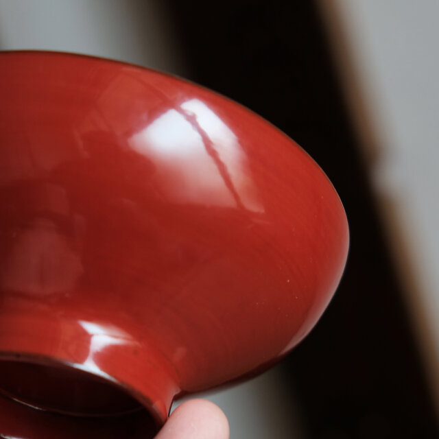 草と蜻蛉◇赤で素敵。古輪島塗 漆芸沈金蓋付椀 漆器 骨董・antiques 古