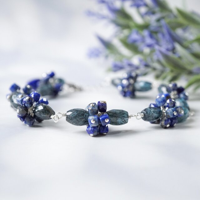 【1点限定】星屑を映す海／天然石ブレスレット（モスカイヤナイト・ラピスラズリ）