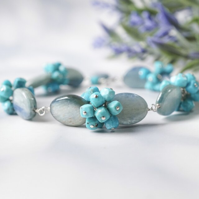 【1点限定】瑠璃の風／天然石ブレスレット（カイヤナイト ・ターコイズ）