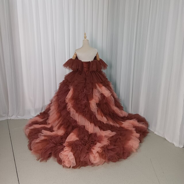 美品！カラードレス ピンク ブラウン オフショルダー プリンセス