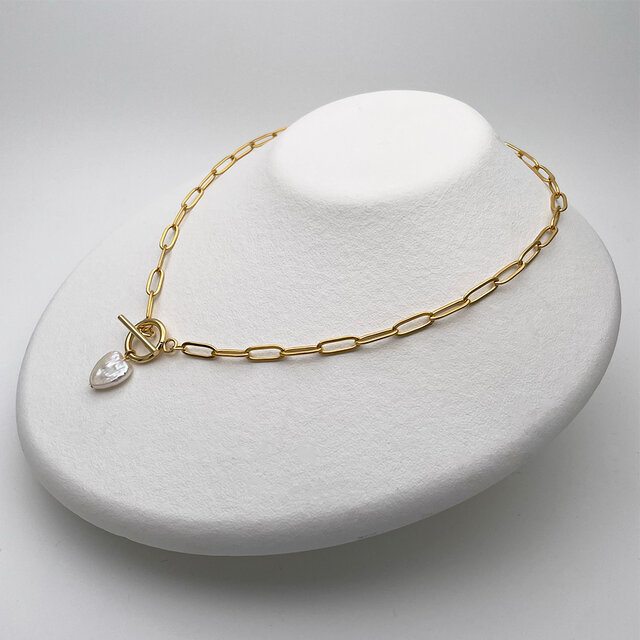 バロックパールのデザインネックレス ハート 淡水真珠 ゴールド系