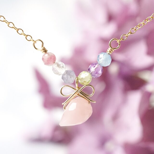 「紫陽花の花束」天然石リボンネックレス