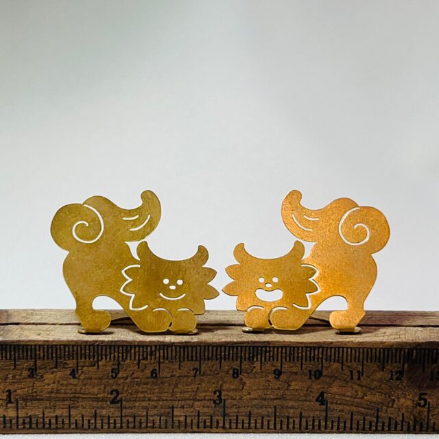 【掲載商品】おしりトントンしてほシーサー　真鍮置物　ペア　シーサー　沖縄