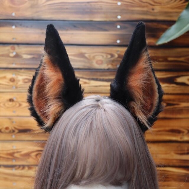 【受注生産】ドービン犬耳カチューシャ 手作 リアルな毛皮のような ヘアアクセサリー シミュレーション 動物の耳 ロリータ