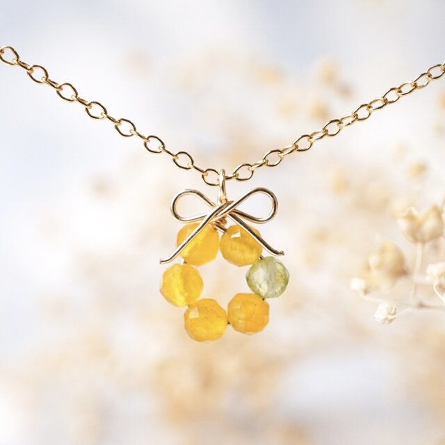 お得セット】「ミモザの花結」ピアス イヤリング ネックレス 淡水