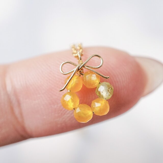 ミモザの花結」ピアス イヤリング 淡水パール イエロー リボン 天然石