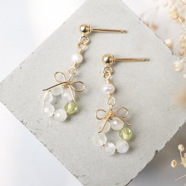お得セット】「シロツメクサの花結」ピアス イヤリング ネックレス