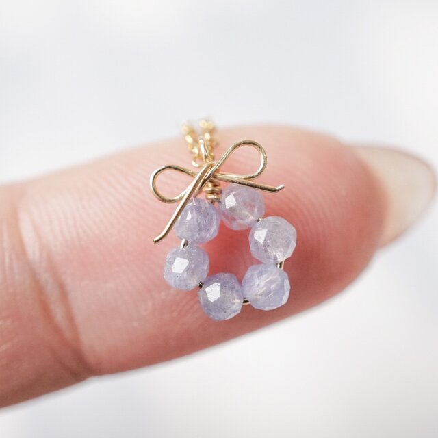 勿忘草の花結」ピアス イヤリング タンザナイト 淡水パール リボン