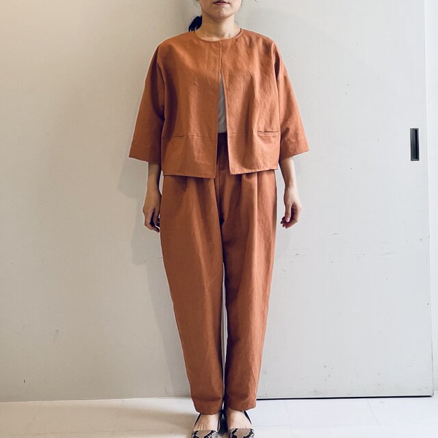 コットンリネンパンツセットアップ(テラコッタ)