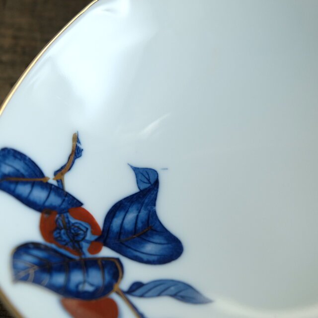 3246　古美術＜値下げ交渉大歓迎＞藍柿中皿　ヒビ有 3246 古美術＜値下げ交渉大歓迎＞藍柿中皿 ヒビ有