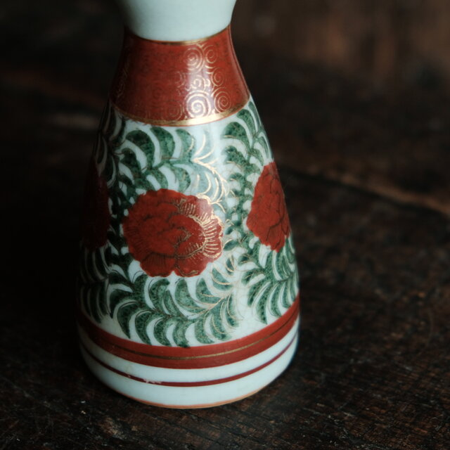 花とリーフ◇九谷焼 赤絵金彩徳利 酒器 インテリア 昭和レトロ