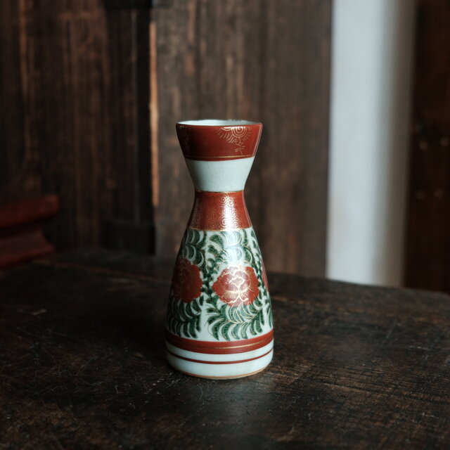 花とリーフ◇九谷焼 赤絵金彩徳利 酒器 インテリア 昭和レトロ