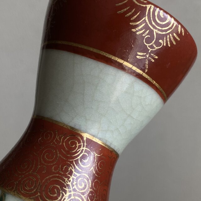 花とリーフ◇九谷焼 赤絵金彩徳利 酒器 インテリア 昭和レトロ