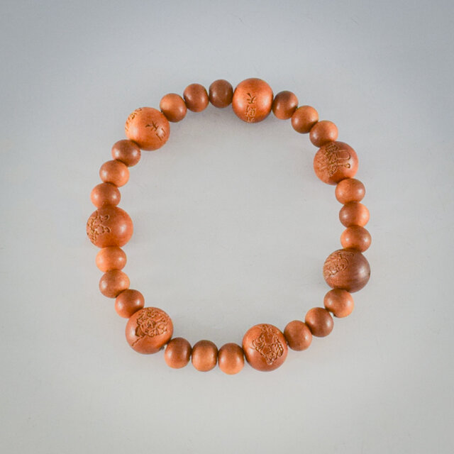 インド白檀　七福神 　彫刻　 ウッド　腕輪　ブレスレット　数珠　京都　UDA151