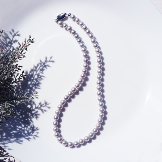 シルバーパール（淡水真珠）の一連ネックレス　～銀花