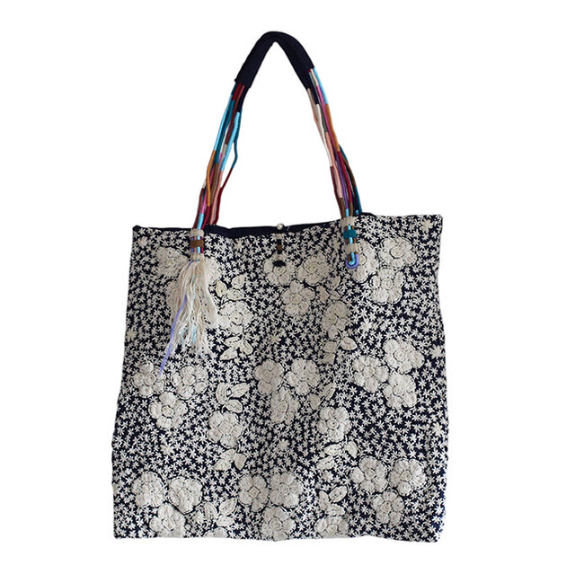 ちくちく刺し子の花柄ビッグトートバッグ | iichi 日々の暮らし