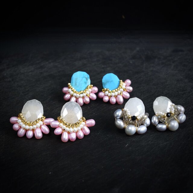 [JPN] 天然石のビジュピアス｜ターコイズ｜アマゾナイト｜ホワイトムーンストーン