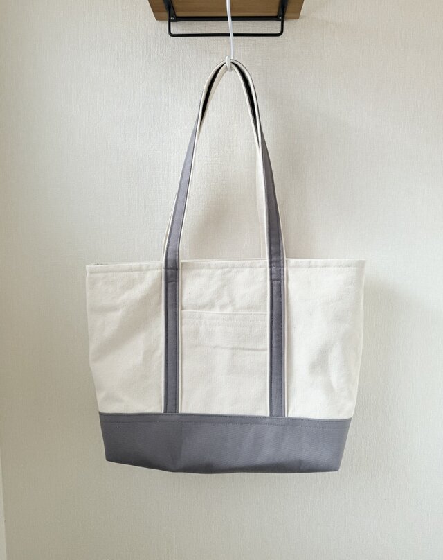帆布のトートバッグ（生成り×グレー）