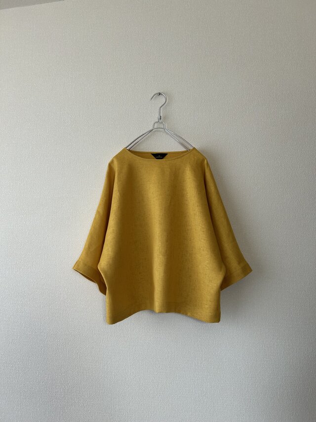 たっぷりしたお袖のフレアー感がきれいなトップス　リネン100％【着丈延長オプションあり】サフラン