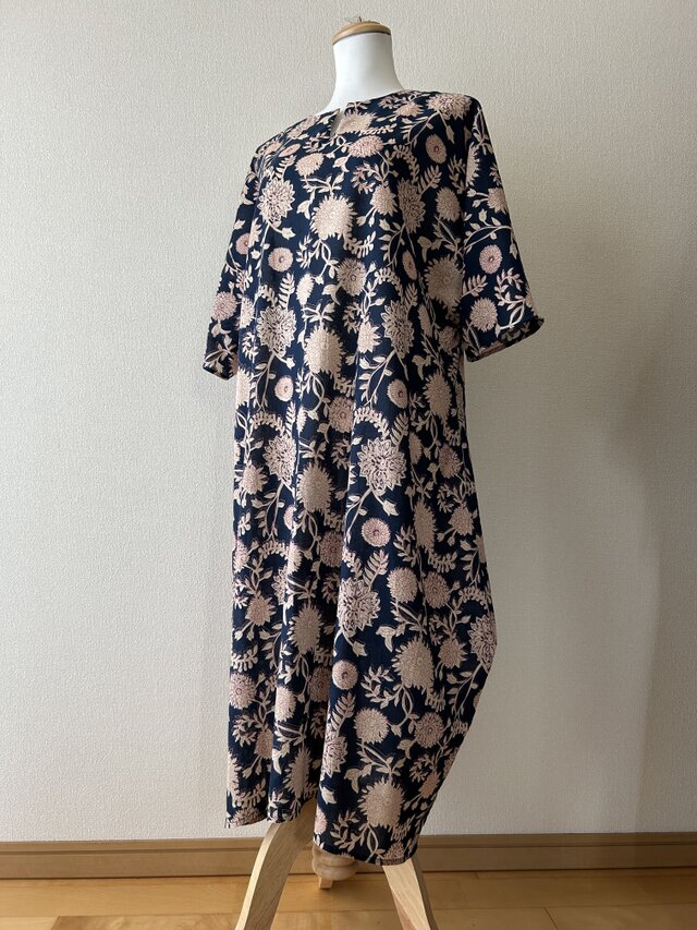 Sale20%オフ インド綿ハンドブロックプリント コクーンシルエットの