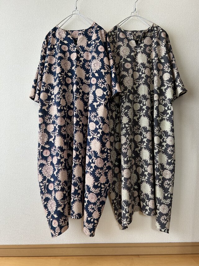 Sale20%オフ インド綿ハンドブロックプリント コクーンシルエットの