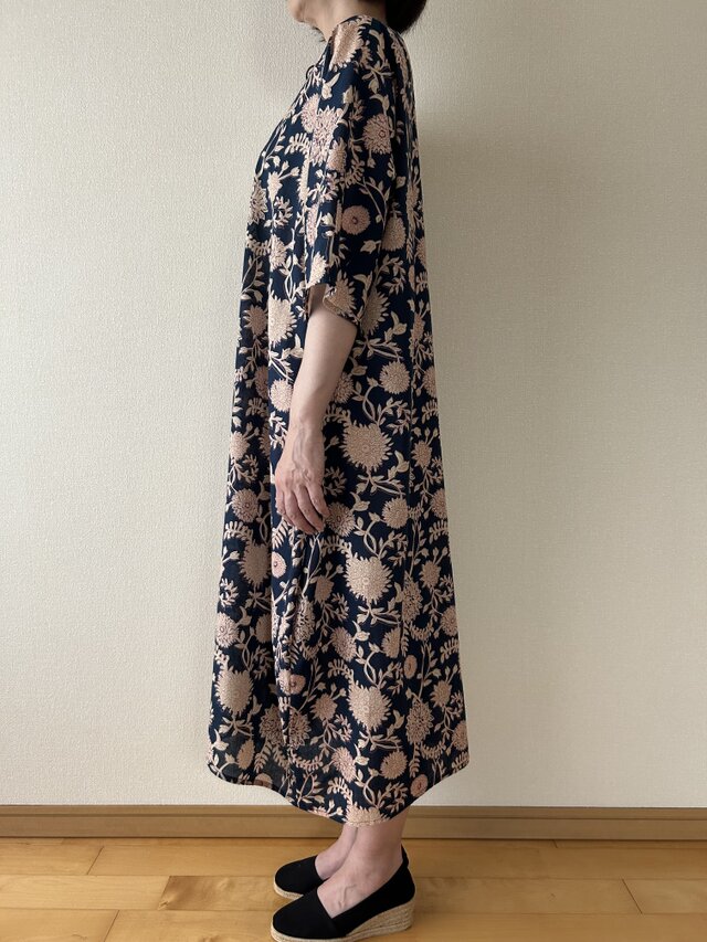 Sale20%オフ インド綿ハンドブロックプリント コクーンシルエットの