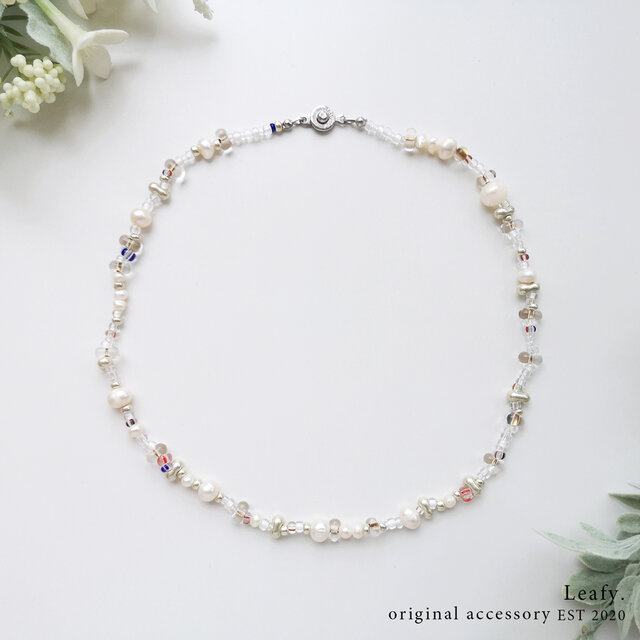 【クリアビーズで上品な魅力◎】CHANEL★ネックレス 透明感あふれるガラスビーズと淡水パールのビーズネックレス