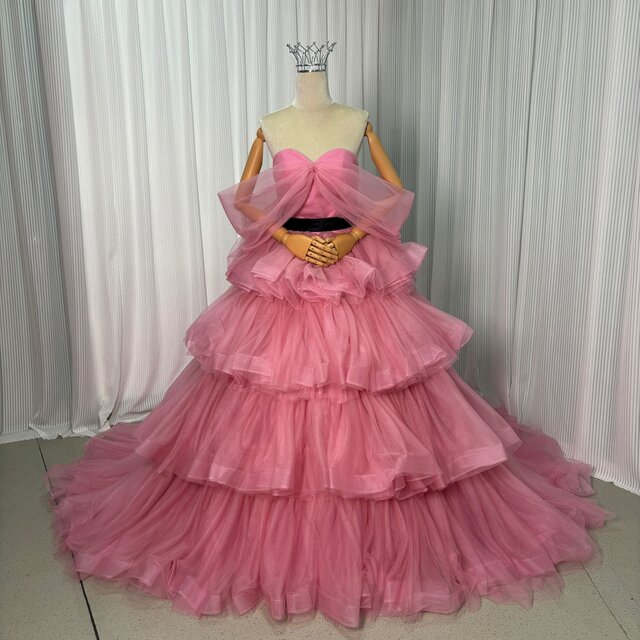 カラードレス ローズピンク オフショルダー サッシュベルト