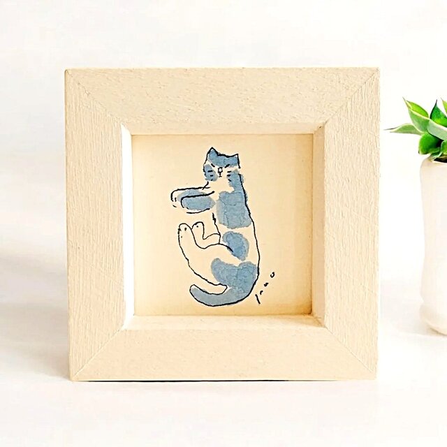 小さな猫の絵｜原画　※木製ミニ額縁入り