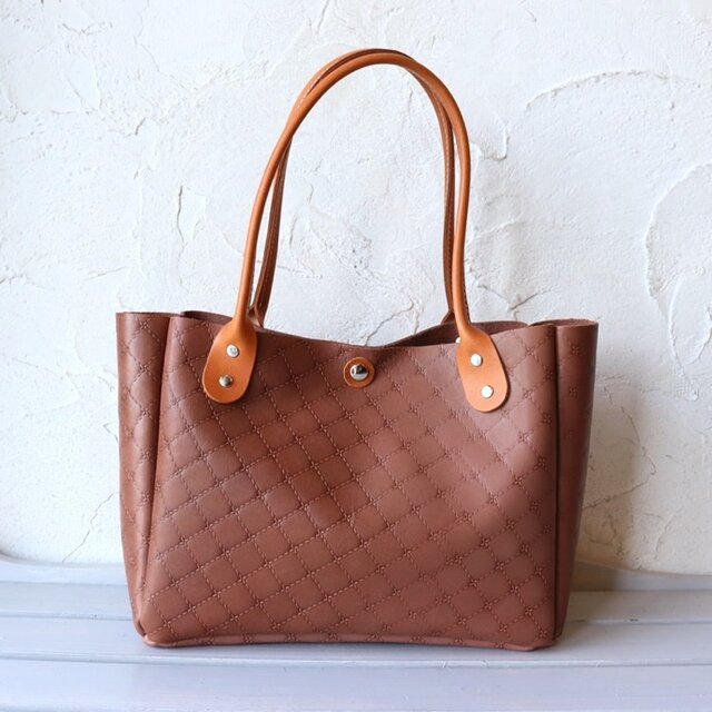 ミニバッグ 肩掛けできるトートバッグ 型押し 茶ブラウン系 日本製 05214