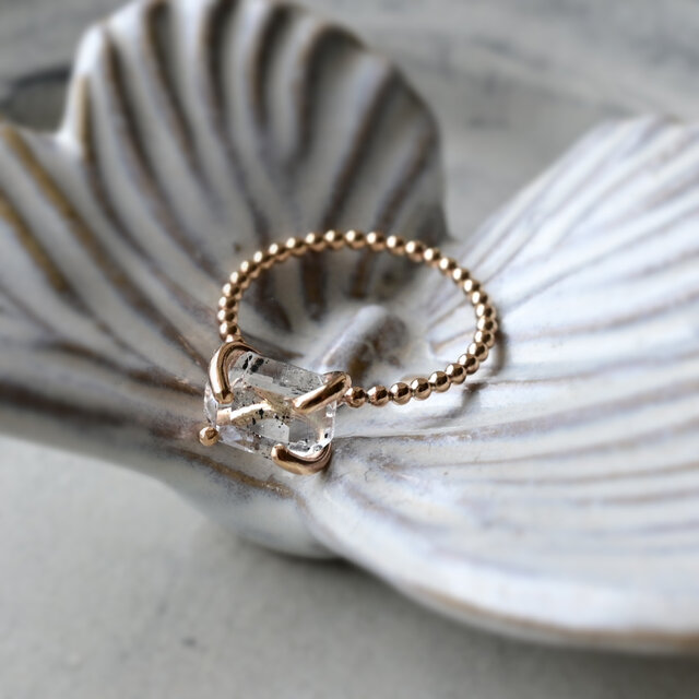 コスモ　14kgf ハーキマーダイヤモンド 『3点セット』 ハーキマーダイヤモンドの14kgfリング アメリカ・ニューヨーク産