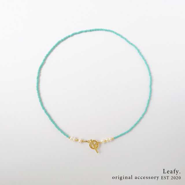 淡水パール＆ターコイズブルーのスリーカットビーズネックレス｜上品×爽やかマンテルネックレス