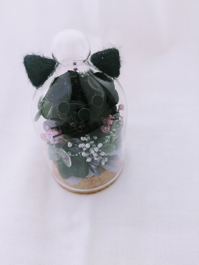 プリザーブドフラワー黒薔薇の魔法発動中シリーズ／黒猫ちゃんガラス